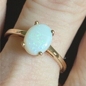 Vintage 10K Yellow Gold Large Genuine REAL Opal Solitaire Ring 8